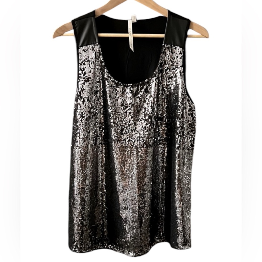 Bellatrix silver sequin mixed media tank top L